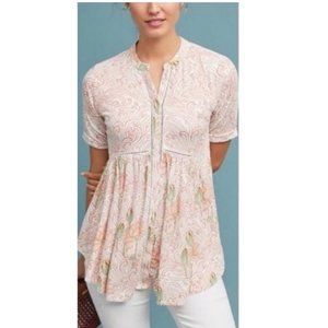 Verla Peplum Tunic by Akemi + Kin in Peach Motif from Anthropologie - Size Small